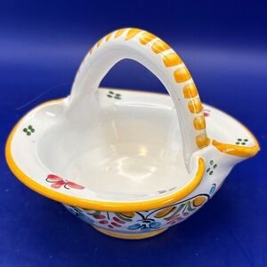 Colorful Espana Ceramic Basket with Handle Hand Painted
